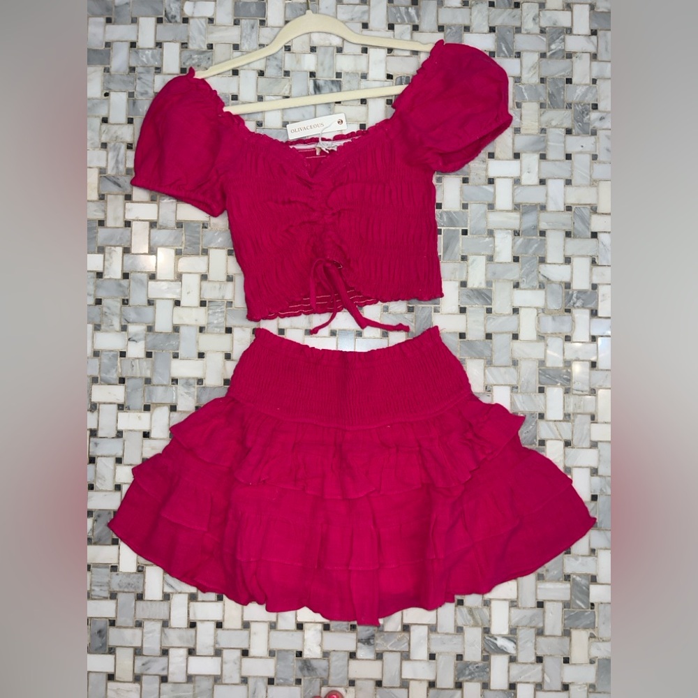NWT Olivaceous Bright Pink Two-Piece Ruffle Skirt Set